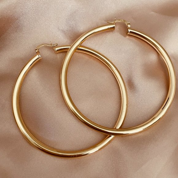 Large Hoop Earrings Circle Endless Huggie Big Hoops Earring, Oversize Earring - Picture 6 of 9